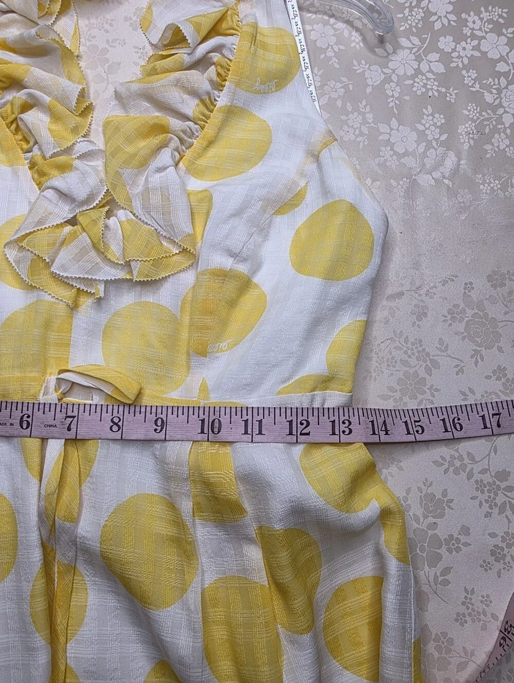 Lilly Pulitzer Silk Cotton Yellow Polka Dot Ruffle Halter Dress Size 4 - Picture 10 of 14